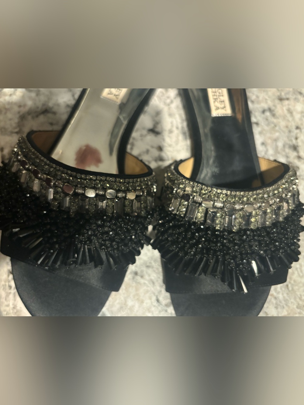 Badgley Mischka Black Crystal Open-Toe Sandals